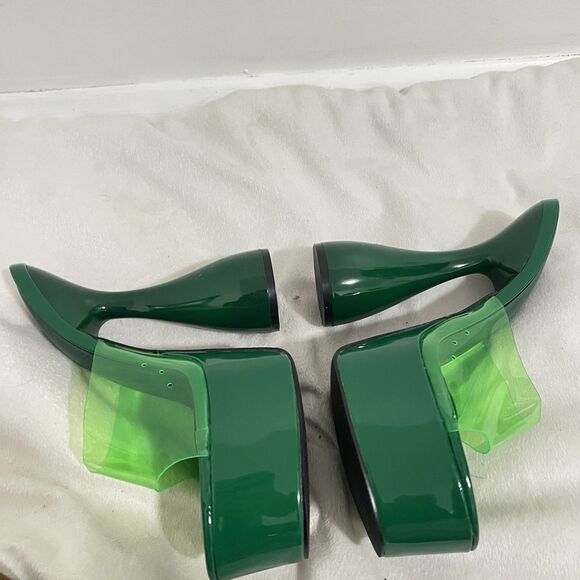 Cape Robbins Platforms High Heels Size 11 Green Slip On Plastic Avant Futuristic - Picture 6 of 7